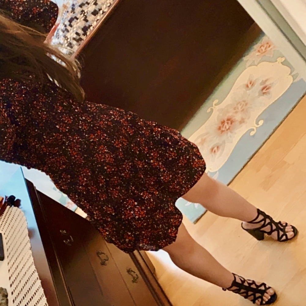 Dynamite | Floral Dress With Ruching And Sheer Balloon Sleeves Size Small
